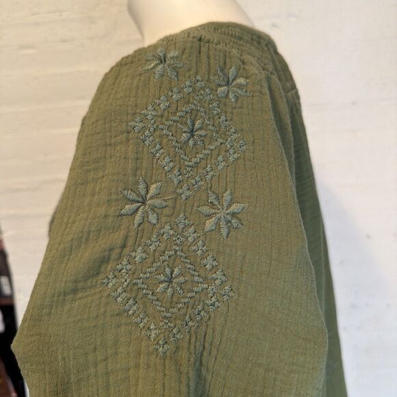 Boho Cottagecore Peasant Lucky Brand A-Line Dress Olive Green M - Picture 5 of 9